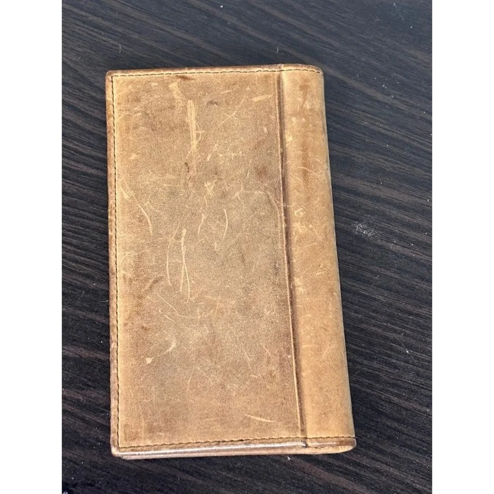 Nocona Leather Mens Tan Distressed Rodeo Wallet Western Checkbook Cover Bifold